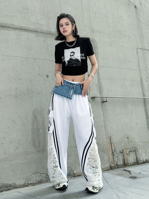 Hybrid Denim Lace Track Pants